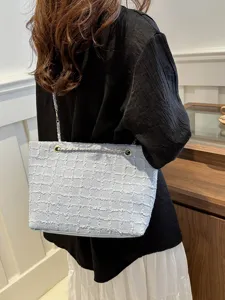 Vrouwen Mode Canvas Tweed Tote Bag Casual Stedelijk Minimalistisch Ketting Schoudertas Grote Capaciteit Handtas