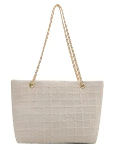 Klassieke tweed schoudertas met ketting voor dames, grote elegante shopper voor dagelijks.