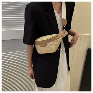 Marsupio in paglia intrecciata da donna elegante tracolla larga borsa a tracolla