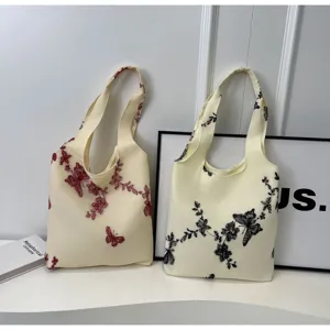 Schicke Schmetterling bestickte Segeltuch Tasche, große lässige Spitzen Schultertasche.