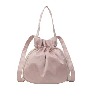Rosa stile cinese Hanfu borsa a secchiello retro floreale tracolla borsa da donna chic