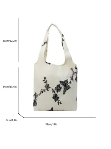 Elegante schwarze Spitzenstickerei Blumen Segeltuchtasche lässige Umhängetasche für Damen.
