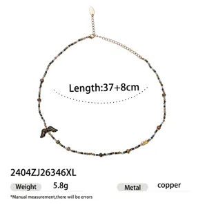 Light Luxury Copper Heart Necklace For Women Zirconia Natural Stone Layered Choker Necklace European Fashion Gold Plated Wings Pendant Jewelry