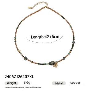 French Vintage Copper Pendant Necklace With Artificial Pearl Natural Stone Abalone Shell Layered Clavicle Chain For Women