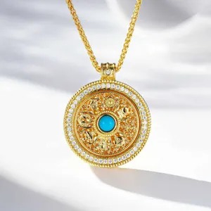 Collar Con Colgante de Brújula Giratoria para Mujer Cobre Chapado en Oro 24K Turquesa Artificial Strass Collar Joyería de Moda