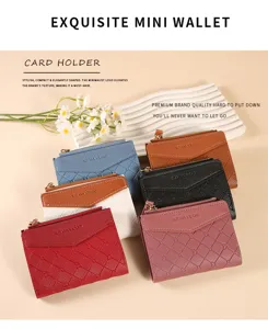 Women short mini zipper wallet PU leather card holder stylish quilted coin purse organizer.