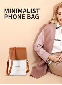 Bolso bandolera para teléfono minimalista para mujer, mini cartera elegante de cuero PU bicolor.