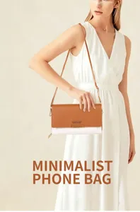 Sac de téléphone minimaliste en cuir PU, élégant sac bandoulière marron et blanc femme.