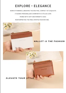 Women short wallet card holder compact zipper coin purse stylish two tone card wallet
