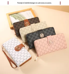 Cartera larga de mujer moda cremallera embrague tarjetero bolso casual elegante