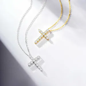 925 Sterling Silver Moissanite Cross Pendant Necklace For Men Women Unisex Classic Inlaid Cross Chain Necklace Fine Jewelry Gift