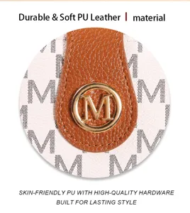 Monedero largo de piel sintética PU suave con herrajes dorados y elegante diseño con M.