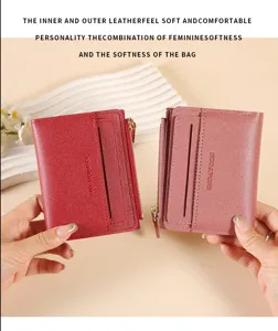 Detailed view of the women short wallet card holder with multi card slots and zipper pocket.