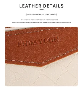 PU leather wallet detail showing wear-resistant fabric, brown and beige contrast design.