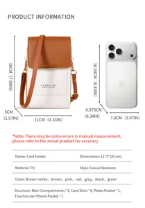 Pequeño bolso bandolera de piel PU para teléfono con múltiples compartimentos, marrón y blanco.