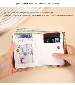 Women short zipper wallet multi card slots coin purse color block design stylish compact