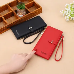 Dames Portemonnee Lang Grote Capaciteit Effen Kleur Clutch Tas met Polsband Metaal