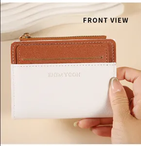 Card holder short wallet front view showing multi-functional card slots and zipper pocket.