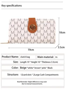 Cartera monedero larga de piel PU para mujer con cremallera y tarjeteros elegante y de moda