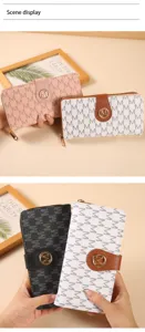 Elegante cartera larga para mujer con monograma, cremallera y múltiples tarjeteros.