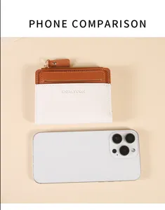 Bicolor short wallet with card slots and zipper pocket, compact design for daily use.