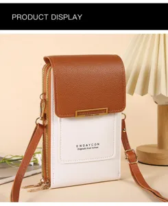 ENDAYCON bolso cruzado vertical para teléfono móvil de cuero PU pequeño monedero elegante