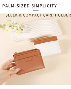 Compact card holder wallet for women, sleek mini coin purse with zipper and multi card slots.
