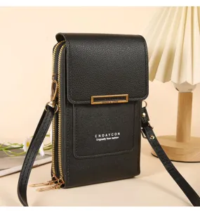 ENDAYCON Bolso Bandolera Teléfono Pantalla Táctil Cuero PU Negro Multifuncional