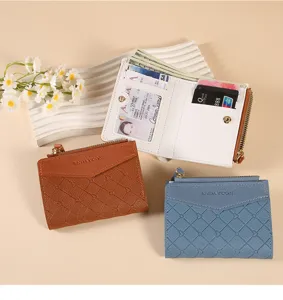Women short wallet PU leather coin purse card holder chic quilted design casual daily use compact purse