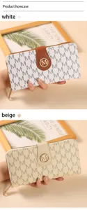 Monedero largo de mujer con cremallera, elegante estampado de monograma y tarjeteros.