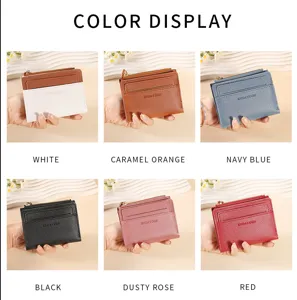 Women multi-functional short wallet color variants detail display with card slots and zipper.