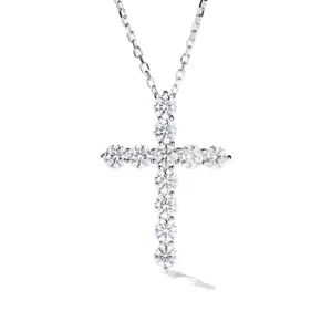 Sterling Silver Cross Pendant Necklace Sparkling Moissanite Diamond Cross Jewelry Gift for Women