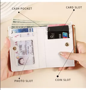 Compact women white short bifold wallet with multiple card slots and secure coin pocket.