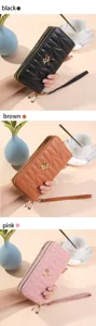 Portafoglio lungo donna doppia cerniera in pelle PU porta carte cinturino pochette chic