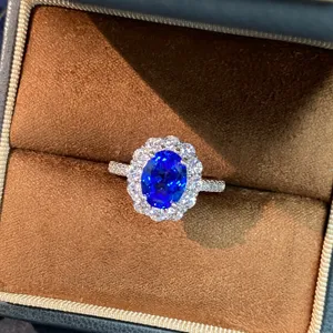 Diana Stil 925 Sterling Silber Ring Im Labor Gezüchteter Königsblauer Saphir Ring Für Damen Cluster Strass Geometrischer Fingerring Schmuck
