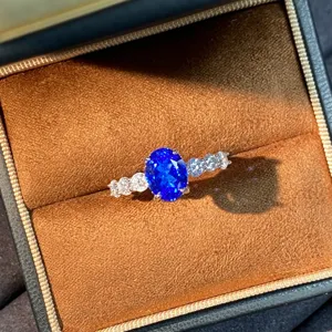 Anello in Argento Sterling S925 Con Spinello di Cobalto Coltivato da Donna Vintage Lusso Pietra Blu Anello per Dito Gioielli