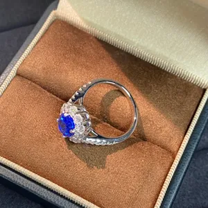 Wunderschöner S925 Silber Ring mit königlichem Saphir und funkelnden Diamanten, elegant.