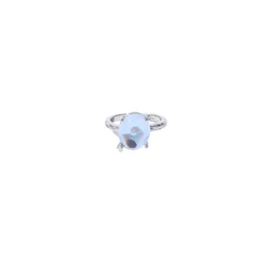 Minimalist iridescent imitation moonstone ring, elegant glass statement ring for women.