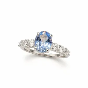 Anello in argento sterling con pietra preziosa acquamarina sintetica ovale, vista principale.