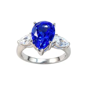 Anello Tre Pietre in Argento Sterling 925 con Spinello di Cobalto Creato per Donna