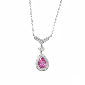 Collar con Colgante de Gota de Zafiro Rosa Creado en Plata de Ley S925 para Mujer Elegante