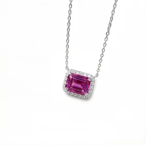 Deliziosa collana zaffiro rosa lab argento 925 pendente quadrato gioiello elegante