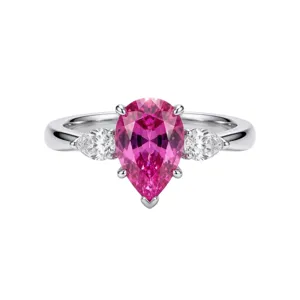 Drie stenen ring van 925 sterling zilver met synthetische roze saffier voor dames luxe sieraden.