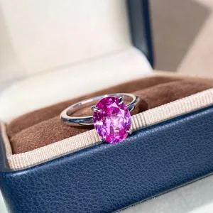Exquisite S925 sterling silver oval pink gemstone ring, elegant lightweight luxury ring for women.