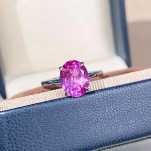S925 sterling silver oval pink gemstone ring elegant luxury women jewelry detail view