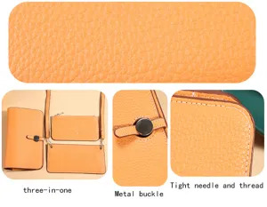 Bolso cruzado naranja 3 en 1 para teléfono, tarjetero de pasaporte con textura y hebilla.