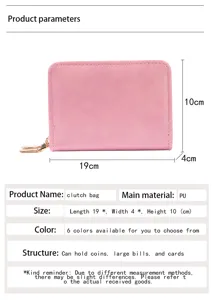 Portefeuille clutch en cuir PU rose avec double fermeture éclair, 19x4x10cm pour cartes.
