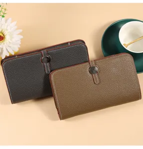 Larga cartera de cuero multifuncional tarjetero bolso de hombro para mujeres casual