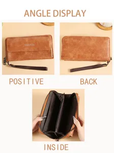Heren vintage lange portemonnee zakelijk multifunctioneel met polsbandje detail weergave