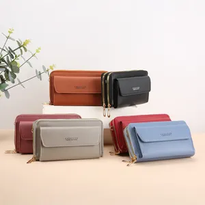 Dames schoudertas portemonnee meerkleurig dubbele rits clutch tas met voorvak ontwerp